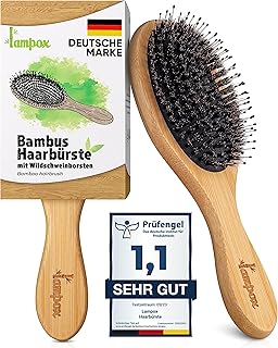 lampox – Bambus Haarbürste mit Wildschweinborsten Kopfmassage Haarpflege, Entwirrbürste für la…