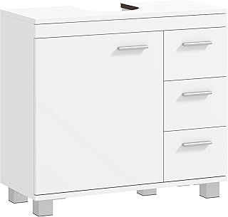 HOMCOM Waschbeckenunterschrank Unterschrank mit Schubladen Soft-Close Tür U-förmigen Ausschnitt…