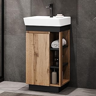 Planetmöbel Nyx Badmöbel Waschtisch mit Unterschrank 50 x 85,9 x 42 cm Wotan Eiche/Anthrazit, B…