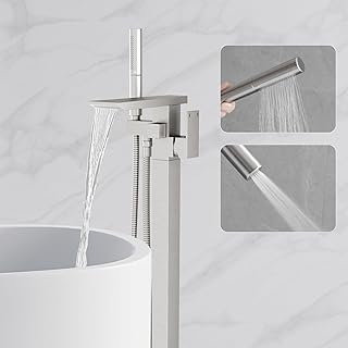 RUMOSE Badewannenfüller aus gebürstetem Nickel, freistehend, Bodenmontage, Wannenarmatur, Wasse…