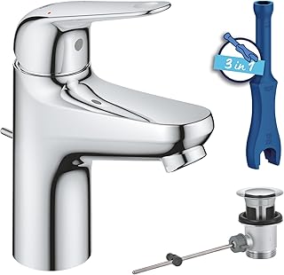 GROHE Swift, Waschtischarmatur, wassersparend (Wasserhahn für das Bad, Badarmatur mit Zugstangen…