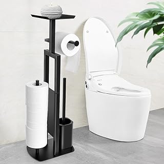 Edelstahl Klopapierhalter Stehend mit Klobürste – Toilettenpapierhalter mit Feuchttücherbox, To…