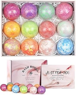 Badebomben Geschenkset 12 Stück, Bio natürliche ätherische Öle, Badekugeln 80g Handgefertigt,…
