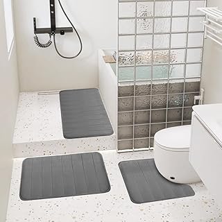 MIUUIPI Badezimmerteppich Set 3 Teilig, Weiche Memory-Schaum Badematte und U Förmige wc Vorleger…
