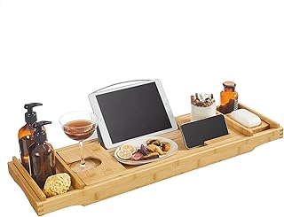 SONGMICS ausziehbare Badewannenablage aus Bambus verstellbares Badewannenbrett Badewannen Ablagen…