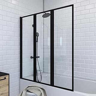 MARWELL Duschwand Duschabtrennung Triple Black 3-teilig 125 x 143 cm – faltbare duschwand für Ba…