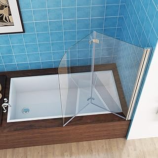 MIQU 110 x 140 cm Badewannen 2 TLG. Faltwand Aufsatz 180° Duschwand Duschabtrennung 6mm Nano Gla…