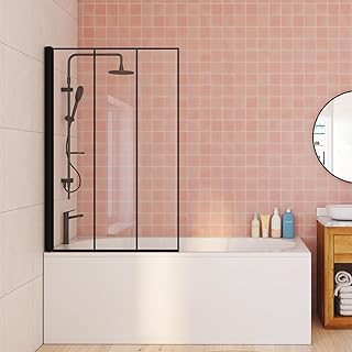 IDMarket – Badewannenabtrennung 1-teilig 70×120 cm Siebdruck Glashauseffekt mit schwarzem Alumini…