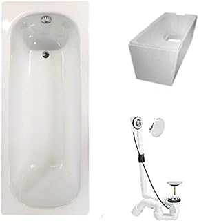 Badewanne Stahl KOMPLETT SET 170x70cm + Wannenträger + Ablaufgarnitur weiß