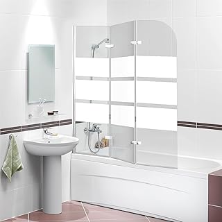 Peviasot Faltbare Duschwand für Badewanne 120x140cm, 3-teilige Glas Duschtrennwand aus 6mm Siche…