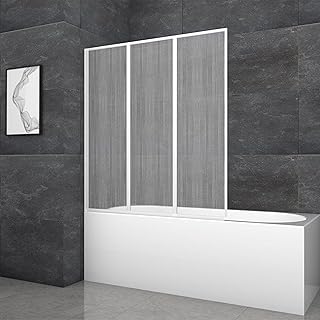 MARWELL Badewannenfaltwand 3-teilig 125 x 130 cm – Schwenkbare Duschwand für Badewanne, gefros…