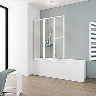 Schulte Badewannenfaltwand Komfort, alpinweiß, Kunstglas mit Softline-Dekor, D1510 04 01