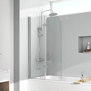 EMKE 110x140cm Duschtrennwand für Badewanne Duschwand für Badewanne Faltbar Faltwand Duschabtre…