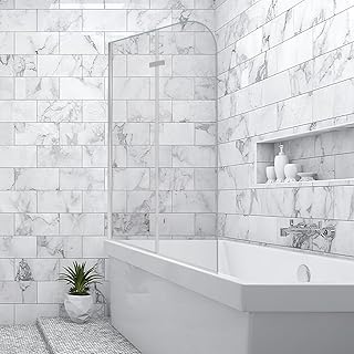 Jiubiaz Duschwand für Badewanne 100x140cm, 2 Teilige Faltbare Glas Duschtrennwand aus 6mm Sicher…