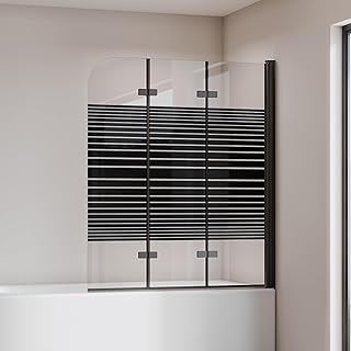 Cozynest Duschwand für Badewanne Schwarz 140x140cm 3-Teilig Badewannenaufsatz Faltbar Duschtrenn…