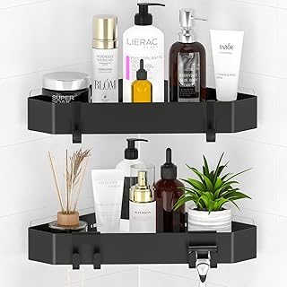 Aikzik Duschablage Ohne Bohren Ecke, Duschregal Aus Metall 2 Stück Duschkorb Selbstklebend Mit 4…