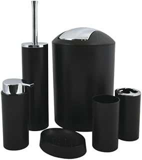 MSV Badezimmer Set, 6-teiliges Badzubehör Seifenspender, WC Bürste, Seifenschale, Kosmetikeimer…