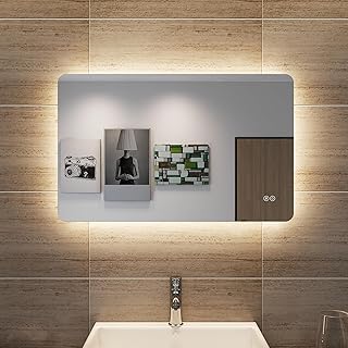 SONNI Badspiegel Lichtspiegel LED Spiegel Wandspiegel mit Touch-Schalter 80 x 50cm Kaltweiß/Neut…