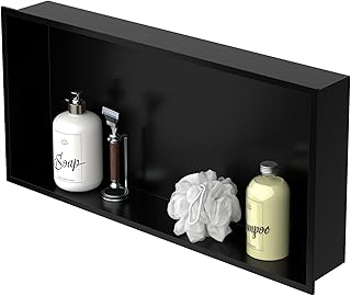 LuxeBath Wandnische aus Edelstahl, 60x30x10 cm, Schwarz, Duschnische mit Rahmen, Einbauregal, Fle…