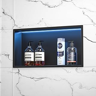 Wandnische Dusche Edelstahl mit RGB LED, Wandnische Bad Nische Duschnische Befliesbar mit Fernste…