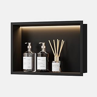 Wandnische Dusche Edelstahl mit LED-Licht, Eingebettete Duschnische Schwarz Einzelregal Lagerung …