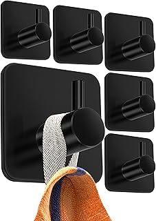 4smile Handtuchhalter ohne Bohren, 6er Set, schwarz – Badezimmer Handtuchhalter aus Edelstahl, fu…