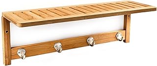 Relaxdays Wandregal mit Hakenleiste, HBT 18 x 50 x 16 cm, Wandgarderobe mit 4 Haken, Badregal mit…