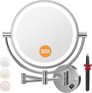 Auxmir Kosmetikspiegel mit LED Beleuchtung 1X/30X Vergrößerung, Dimmbarer Schminkspiegel mit To…
