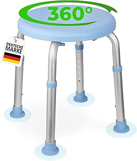 Duschhocker 360° extra leichtgängige Drehung, Duschstuhl 6-Fach höhenverstellbar. Badsitz komp…