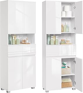VASAGLE Badezimmerschrank, Badschrank, Badezimmermöbel mit 2 Schubladen, verstellbare Ablagen, o…