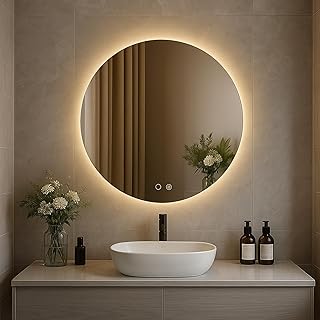 LED Spiegel Bad mit Beleuchtung 50 cm Rund – Touch-Schalter, Beschlagfrei, Dimmbar – Badezimm…