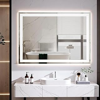 Clevich Badspiegel mit Beleuchtung 80×60 cm, LED Spiegel mit 3 Lichtfarben Dimmbar, Gehärtetes …