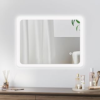 Badezimmerspiegel, 40x60cm LED Badspiegel mit Beleuchtung, Wandspiegel mit Touch-Schalter Kaltwei…