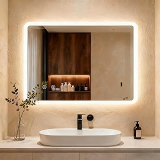 Clevich Badspiegel mit Beleuchtung 80×60 cm, LED Spiegel mit 3 Lichtfarben dimmbar, gehärtetes …