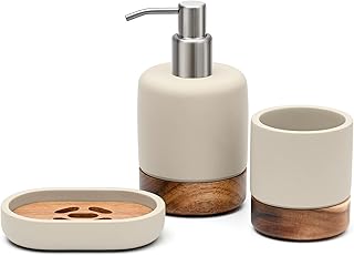 Creativefine Modern Badezimmer-Zubehör-Set aus Holz, Badaccessoires-Set, 3-teiliges Bad Set aus …