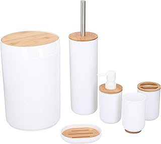 Alpina Badezimmer Set – Bambus Bad Zubehörset – Toilettenzubehörset mit Lotionspender, Mülleim…
