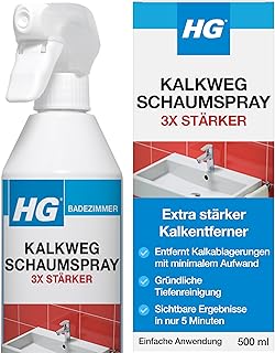 HG Kalkentferner-Schaumspray Super Stark, effektiver Kalkentferner für Armaturen, Toiletten, Dus…
