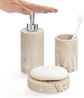 Navaris Badezimmer Set – Seifenspender Zahnputzbecher Set – 3er Set Badezimmer Accessoires – Bade…
