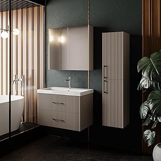 Badmöbel Set Liana 80 | Keramikwaschbecken | Unterschrank | Spiegelschrank | Softclose-Schublade…