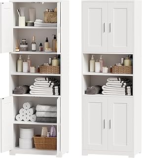 BEWISHOME Badezimmerschrank Hoch, Bad hochschrank, Badschrank Hochschrank mit 4 Türen und Verste…