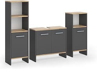 Vicco Badmöbel-Set Anthrazit/Goldkraft Eiche Karli, bestehend aus Bad Spiegelschrank, Waschbecke…