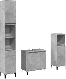 vidaXL 3-TLG. Badmöbel-Set Betongrau Holzwerkstoff, Badmöbelset, Badezimmerschrank, Badezimmer …
