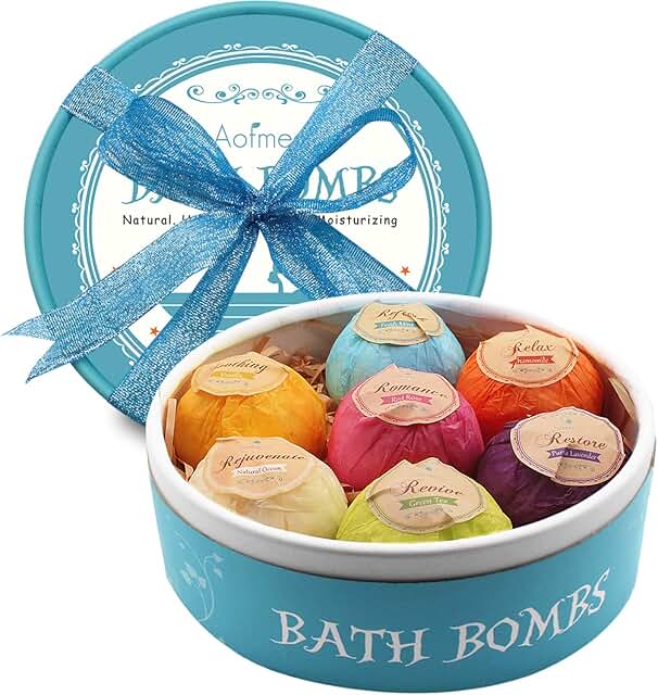 Aofmee Badebomben Geschenkset, 7pcs Badekugeln, Geschenke für Frauen, Freundin, Kinder, Mama, Ba…