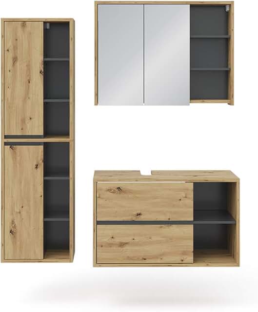Vicco Badmöbel-Set Artisan-Eiche Viola, bestehend aus Bad Spiegelschrank, Waschbeckenunterschran…