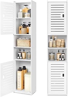 OUDIE Hoher Badezimmer-Aufbewahrungsschrank, freistehender Vitrine, schmaler Aufbewahrungsschrank…