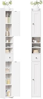 BEWISHOME Badschrank schmal hoch, Hochschrank Badezimmer, Badschrank mit 2 Türen, 1 Schublade un…