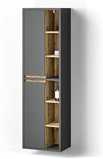 Livinity Badschrank Vomano, Anthrazit, 50 x 170 cm mit Türen, und offenen Fächern