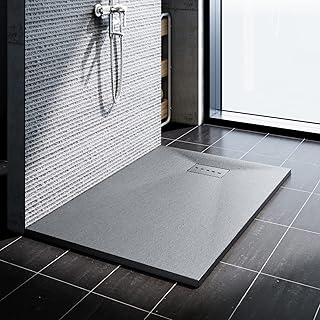 SONNI Duschwanne Schieferoptik und Rutschfeste Struktur 120×90 cm Grau Duschtasse flach (Inklusiv…