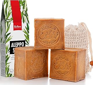 Natura Germania® 3x je ca. 200 gr (ca. 600 gr) original Aleppo Seife Set 90% Olivenöl / 10% Lor…