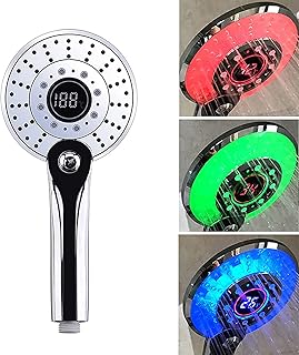 LED Duschkopf, Regendusche 3 Farben Farbwechsel Temperaturregelung, Handbrause mit Digital Temper…